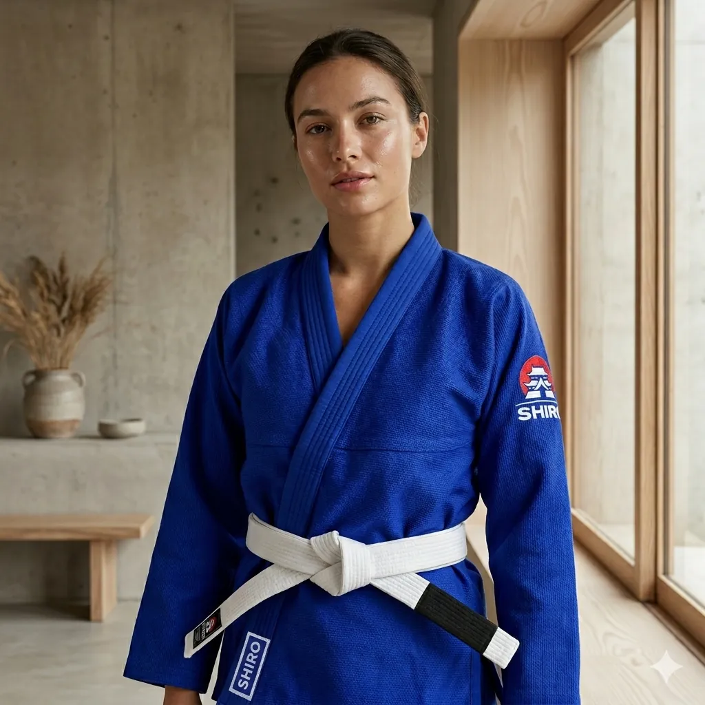 Kimono Shiro Gi Azul en modelo